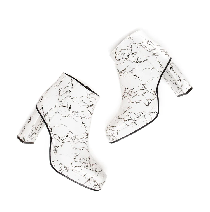 Jasper Marble Vegan Square Toe Heeled Ankle Boot